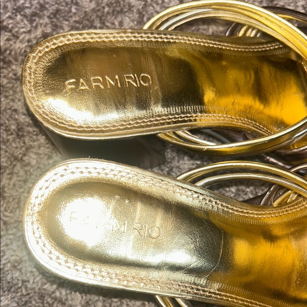 FARM Rio Shiny Gold Multi-Strap Slide Sandals - Picture 6 of 9